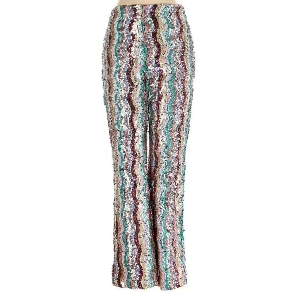 Free People Dance Again Retro Rainbow Sequin Size 2 Pants